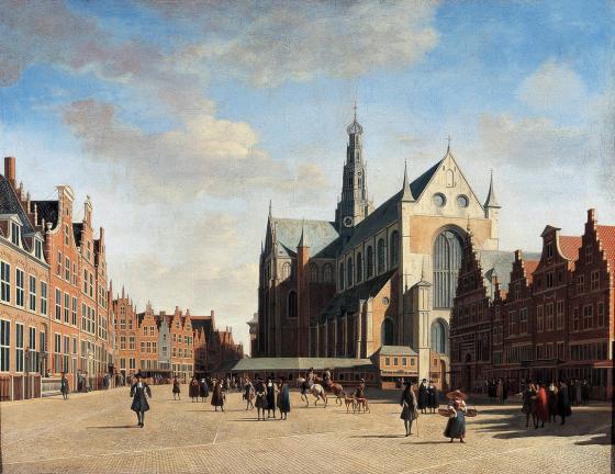 Gerrit Berckheyde, De Grote Markt te Haarlem met de Grote of St. Bavokerk, 1696, Frans Hals Museum, Haarlem, in langdurig bruikleen van de Rijksdienst voor het Cultureel Erfgoed